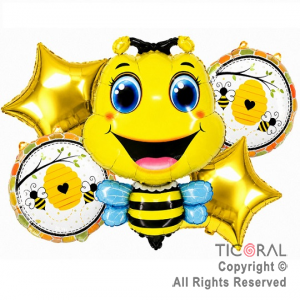 SET DE GLOBOS METALIZADOS ABEJITA 5 UNIDADES